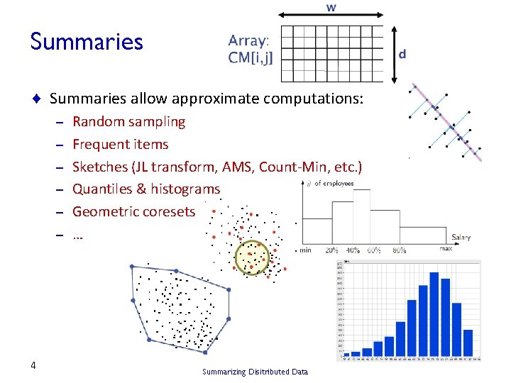 Summaries ¨ Summaries allow approximate computations: – – – 4 Random sampling Frequent items