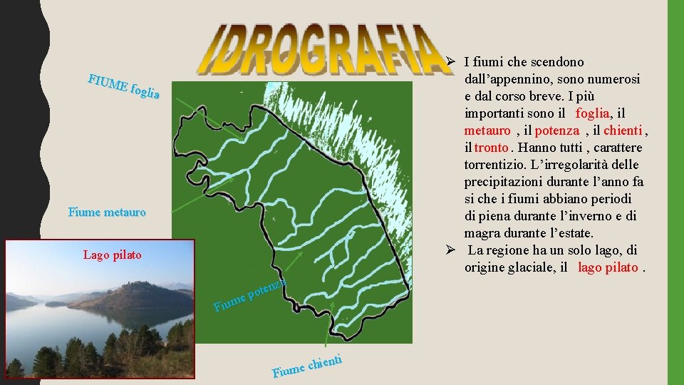 Ø I fiumi che scendono dall’appennino, sono numerosi e dal corso breve. I più