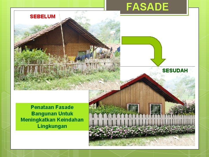 FASADE SEBELUM SESUDAH Penataan Fasade Bangunan Untuk Meningkatkan Keindahan Lingkungan 