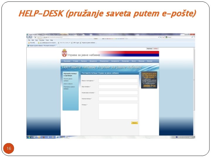 HELP-DESK (pružanje saveta putem e-pošte) 16 