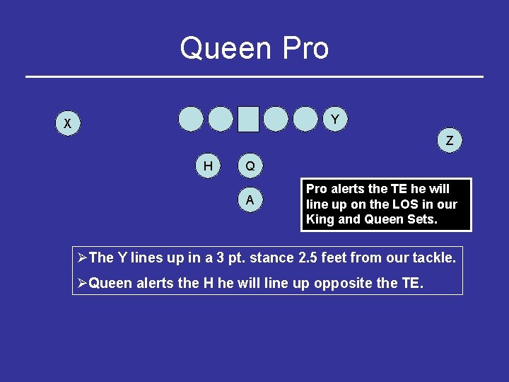 Queen Pro Y X Z H Q A Pro alerts the TE he will