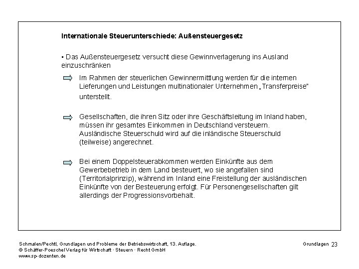 Internationale Steuerunterschiede: Außensteuergesetz • Das Außensteuergesetz versucht diese Gewinnverlagerung ins Ausland einzuschränken Im Rahmen