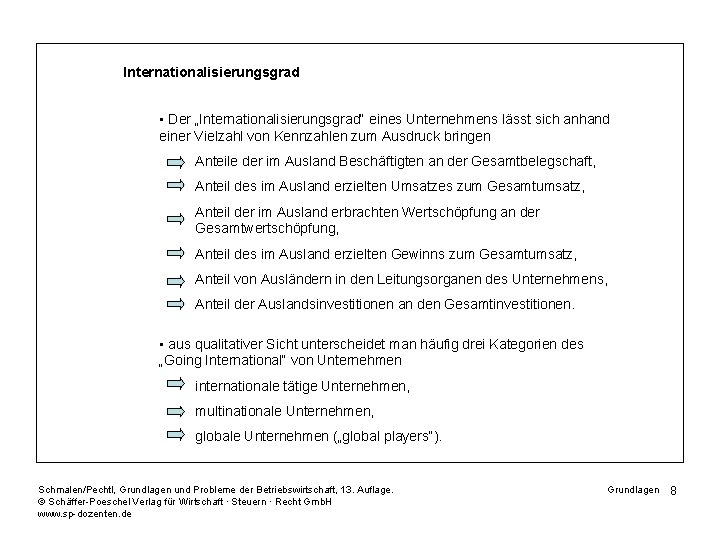 Internationalisierungsgrad • Der „Internationalisierungsgrad“ eines Unternehmens lässt sich anhand einer Vielzahl von Kennzahlen zum