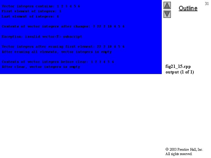 Vector integers contains: 1 2 3 4 5 6 First element of integers: 1