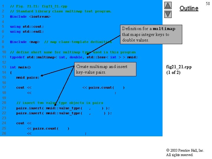 1 2 3 // Fig. 21: fig 21_21. cpp // Standard library class multimap