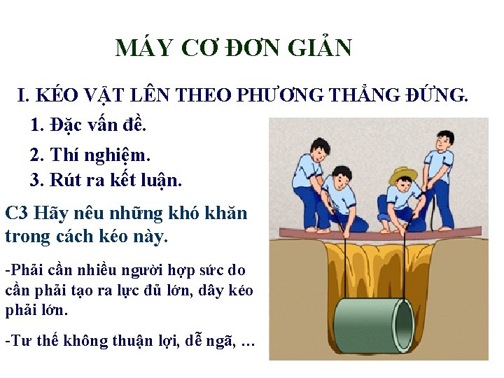 MÁY CƠ ĐƠN GIẢN I. KÉO VẬT LÊN THEO PHƯƠNG THẲNG ĐỨNG. 1. Đặc