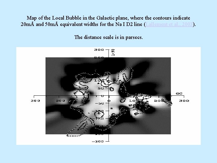 Map of the Local Bubble in the Galactic plane, where the contours indicate 20