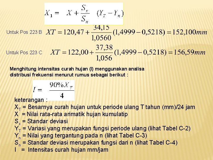 Untuk Pos 223 B Untuk Pos 223 C Menghitung intensitas curah hujan (I)