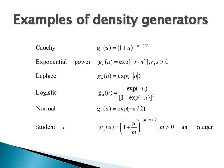 Examples of density generators 