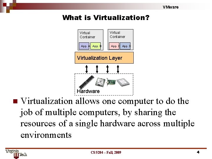 VMware What is Virtualization? Virtual Container App. A App. B Virtual Container App. C VMware What is Virtualization? Virtual Container App. A App. B Virtual Container App. C