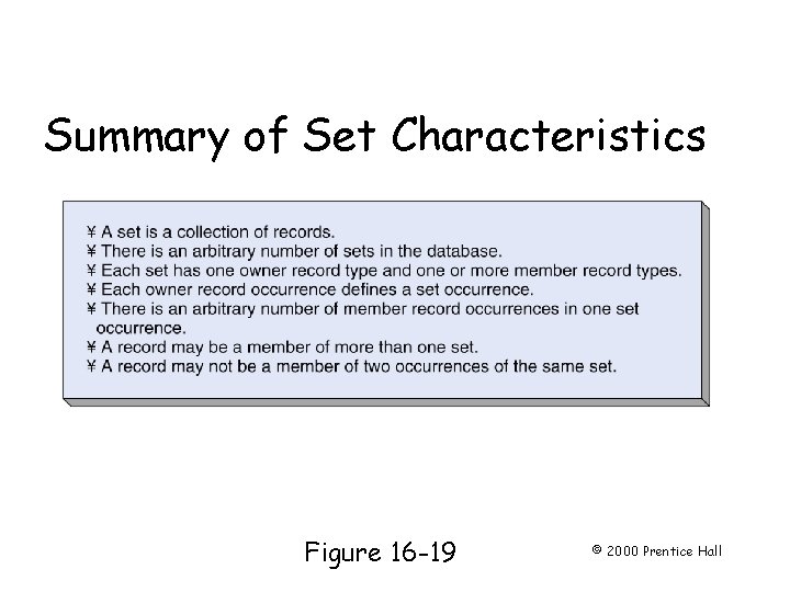 Summary of Set Characteristics Page 467 Figure 16 -19 © 2000 Prentice Hall 
