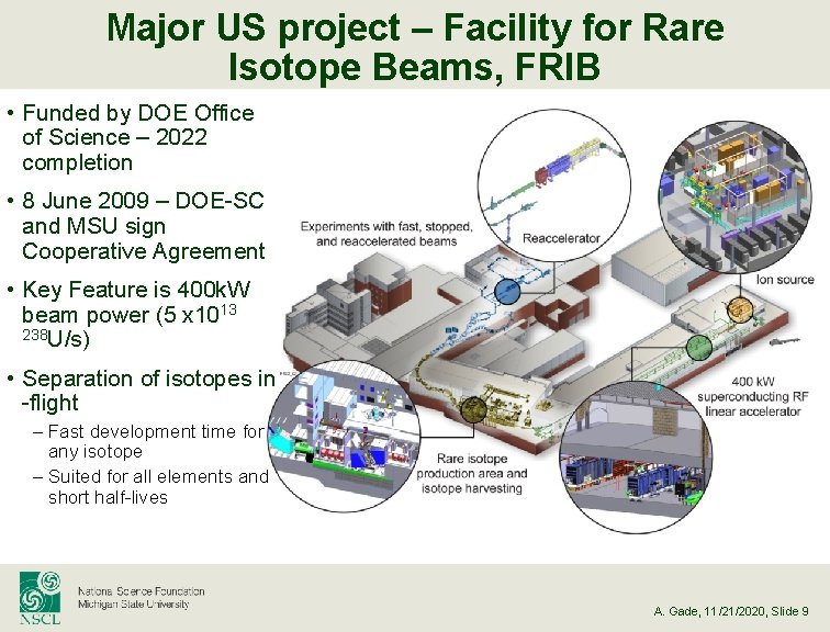 Major US project – Facility for Rare Isotope Beams, FRIB • Funded by DOE