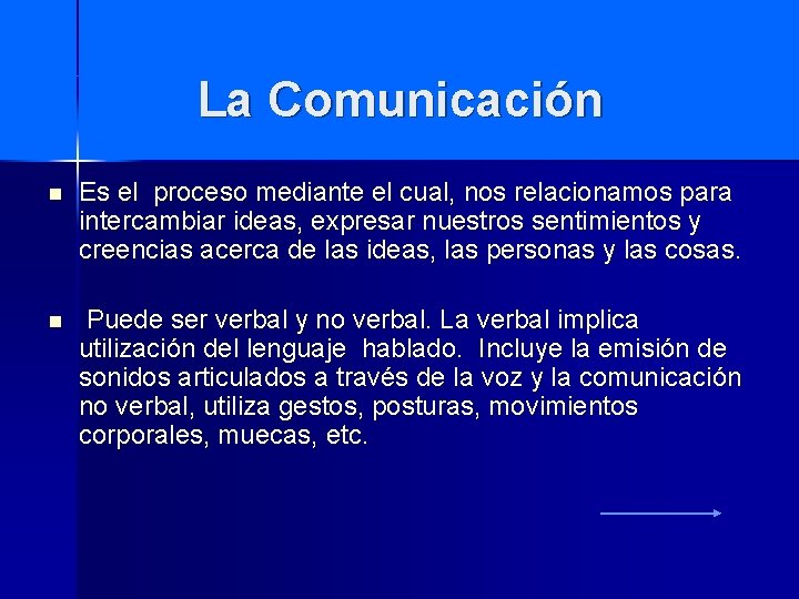 La Comunicación n Es el proceso mediante el cual, nos relacionamos para intercambiar ideas,