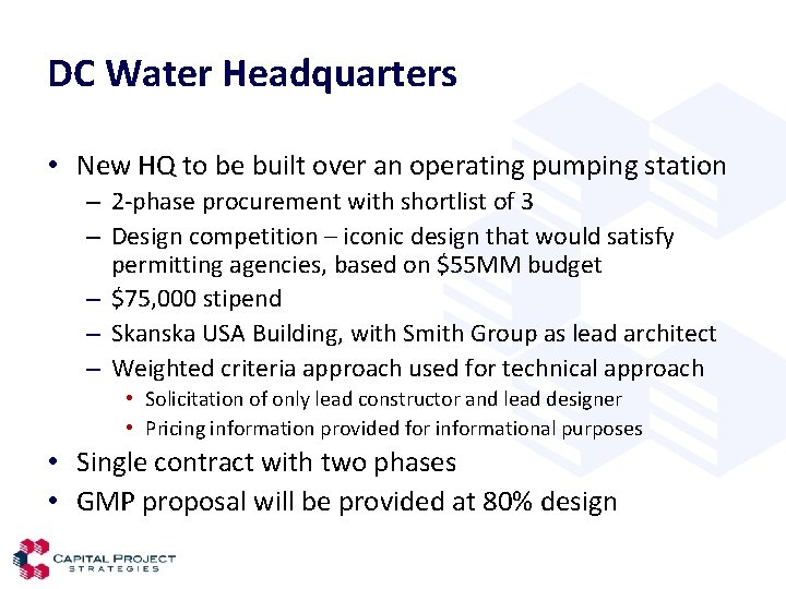 DC Water Headquarters • New HQ to be built over an operating pumping station