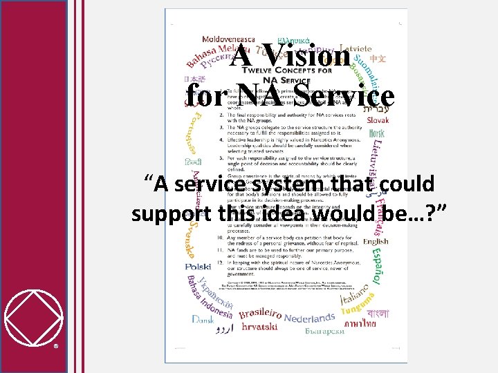 A Vision for NA Service “A service system that could support this idea would