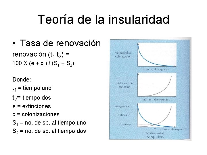 Teoría de la insularidad • Tasa de renovación (t 1 t 2) = 100