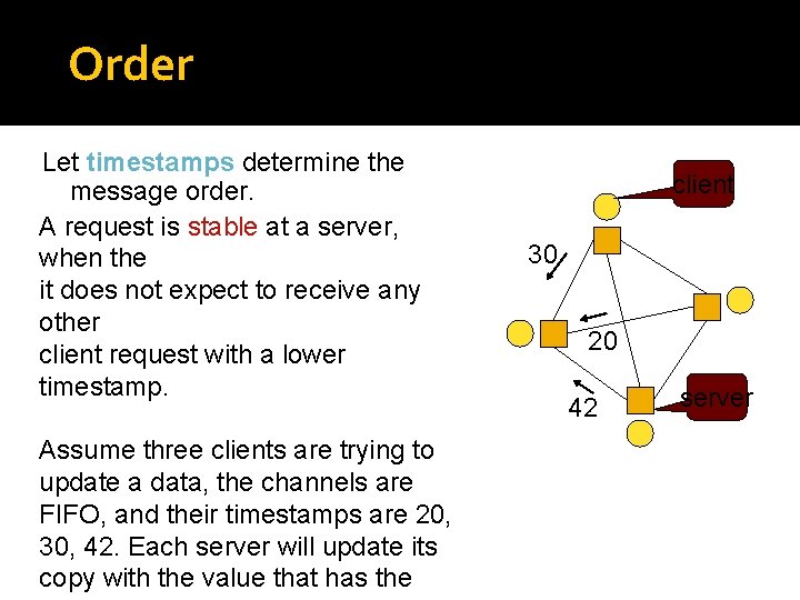 Order Let timestamps determine the message order. A request is stable at a server,