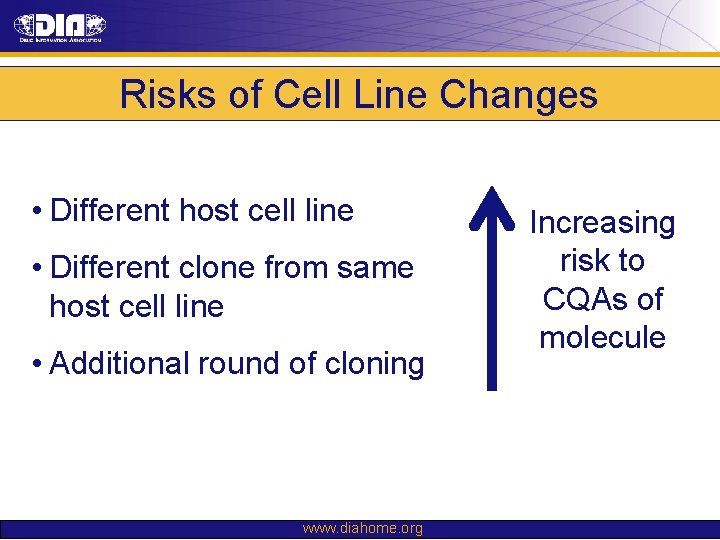 Risks of Cell Line Changes • Different host cell line • Different clone from