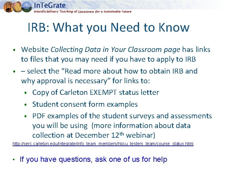 IRB: What you Need to Know Website Collecting Data in Your Classroom page has