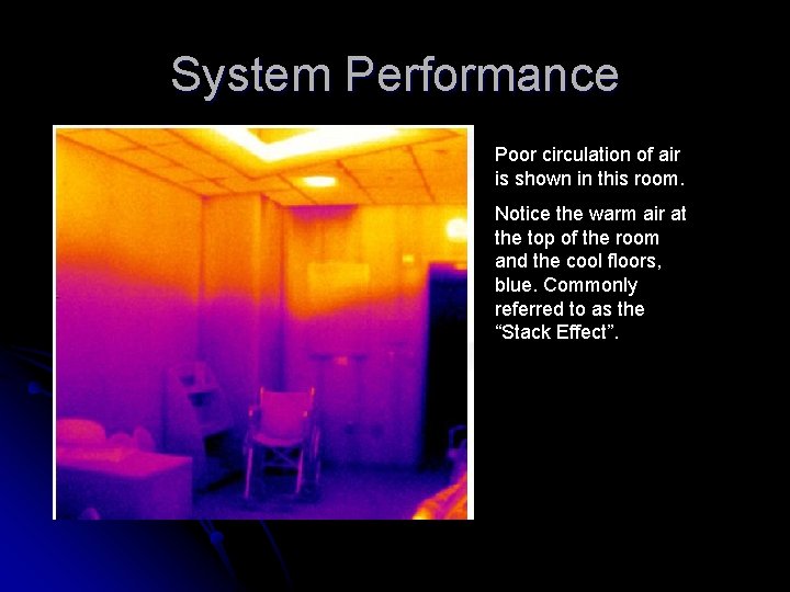 System Performance Poor circulation of air is shown in this room. Notice the warm