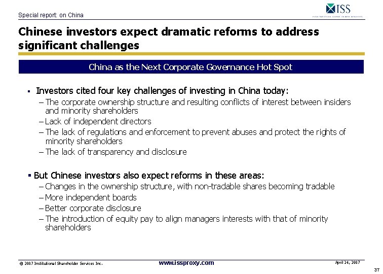 Special report: on China Chinese investors expect dramatic reforms to address significant challenges China