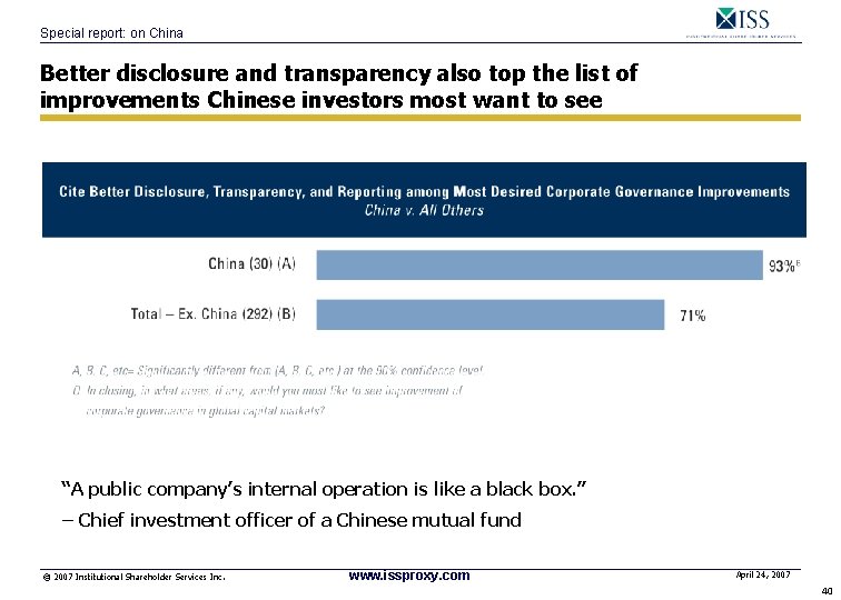 Special report: on China Better disclosure and transparency also top the list of improvements
