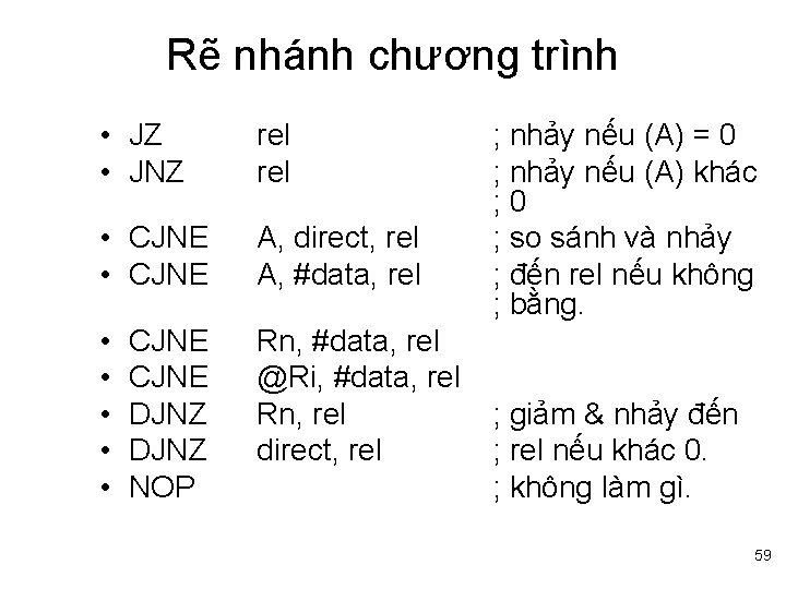 Rẽ nhánh chương trình • JZ • JNZ rel • CJNE A, direct, rel