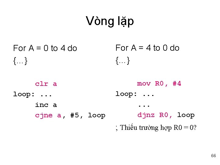 Vòng lặp For A = 0 to 4 do {…} For A = 4