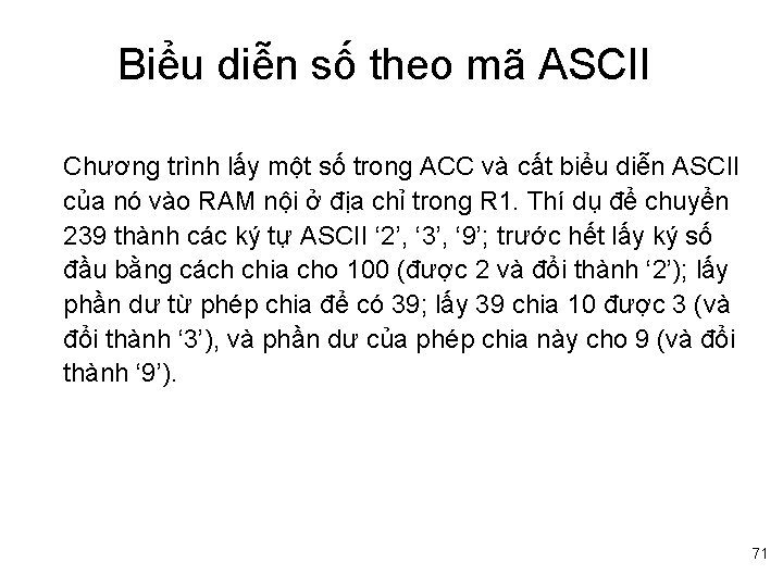Biểu diễn số theo mã ASCII Chương trình lấy một số trong ACC và