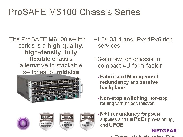 Pro. SAFE M 6100 Chassis Series The Pro. SAFE M 6100 switch + L