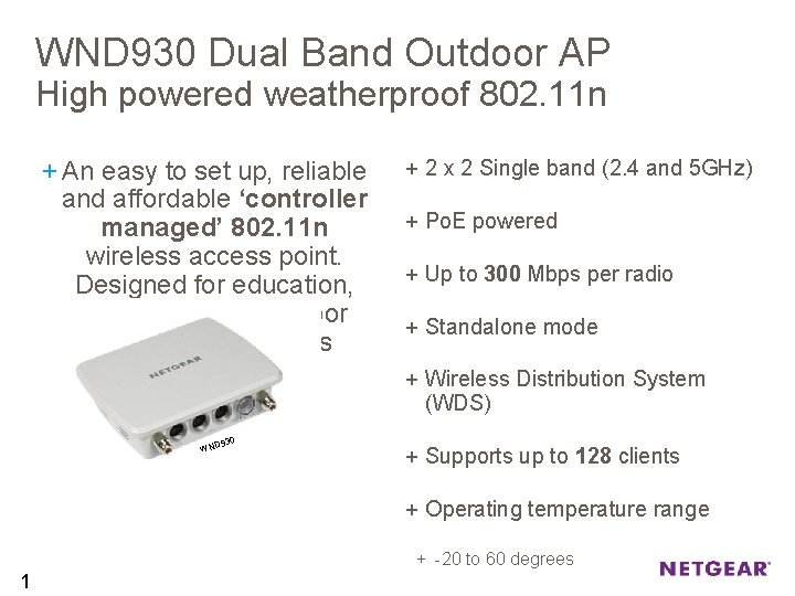 WND 930 Dual Band Outdoor AP High powered weatherproof 802. 11 n + An