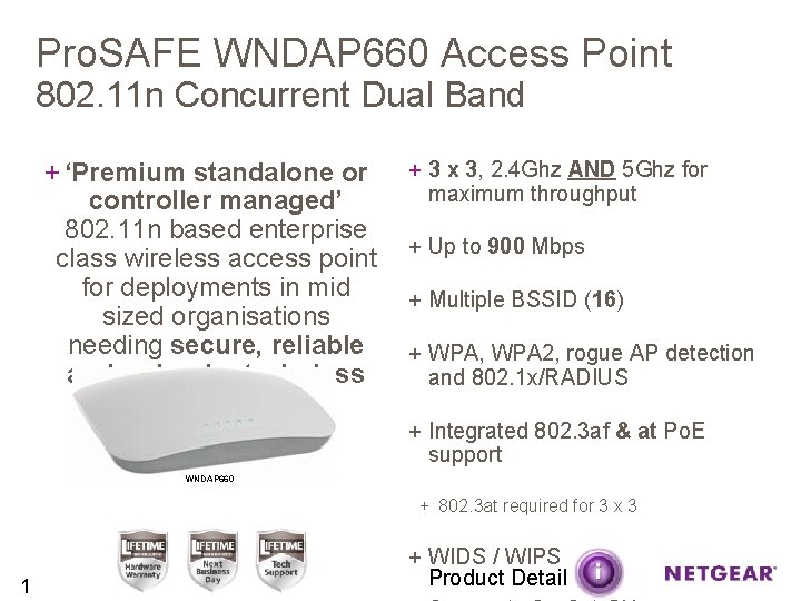 Pro. SAFE WNDAP 660 Access Point 802. 11 n Concurrent Dual Band + ‘Premium