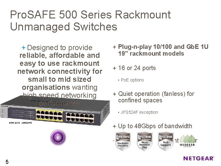 Pro. SAFE 500 Series Rackmount Unmanaged Switches + Designed to provide reliable, affordable and
