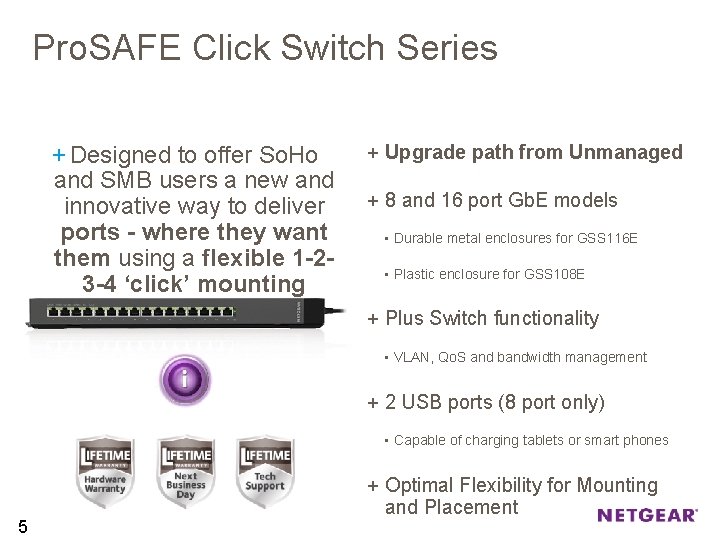 Pro. SAFE Click Switch Series + Designed to offer So. Ho and SMB users