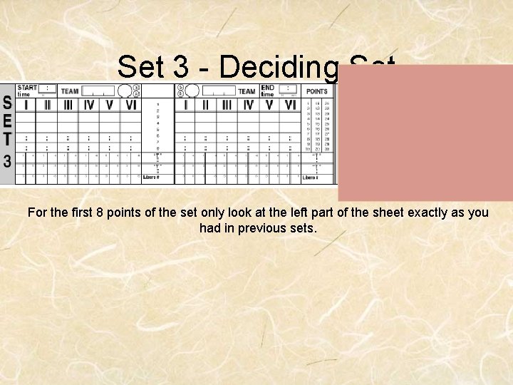 Set 3 - Deciding Set For the first 8 points of the set only