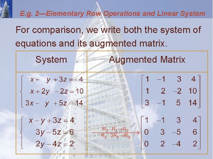 E. g. 2—Elementary Row Operations and Linear System For comparison, we write both the