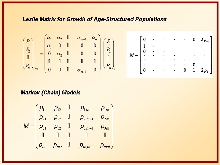 Leslie Matrix for Growth of Age-Structured Populations Markov (Chain) Models 