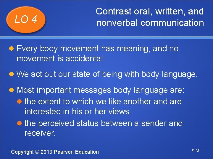 LO 4 Contrast oral, written, and nonverbal communication Every body movement has meaning, and