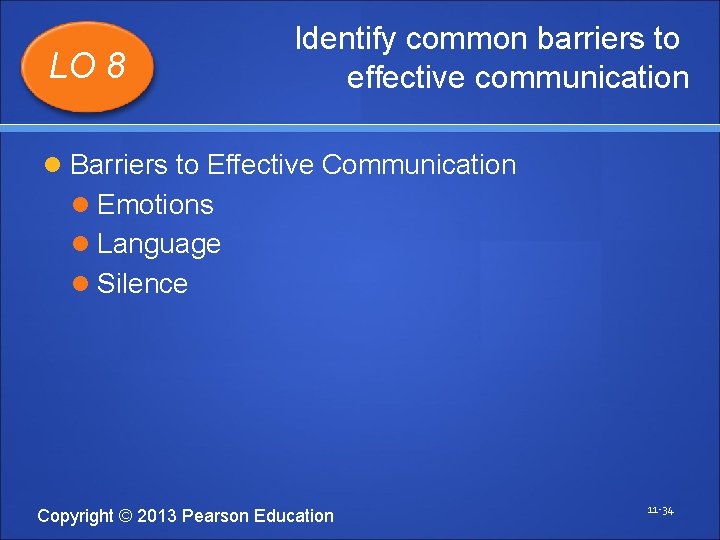 LO 8 Identify common barriers to effective communication Barriers to Effective Communication Emotions Language