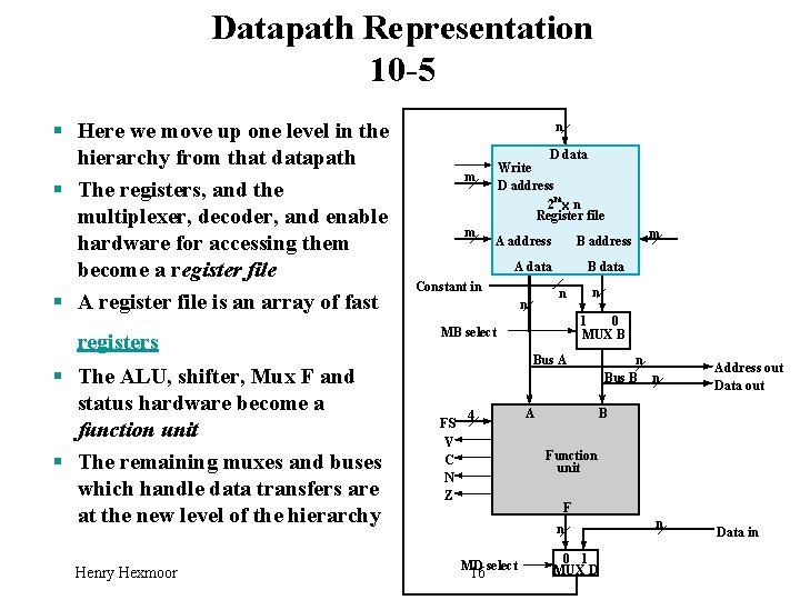 Datapath Representation 10 -5 § Here we move up one level in the hierarchy