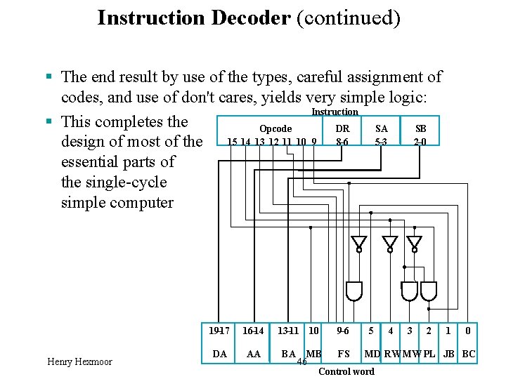 Instruction Decoder (continued) § The end result by use of the types, careful assignment