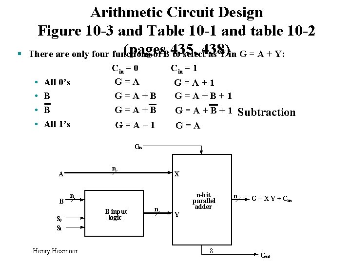 § Arithmetic Circuit Design Figure 10 -3 and Table 10 -1 and table 10
