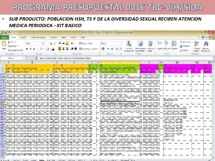 PROGRAMA PRESUPUESTAL 0016 TBC-VIH/SIDA • SUB PRODUCTO: POBLACION HSH, TS Y DE LA DIVERSIDAD