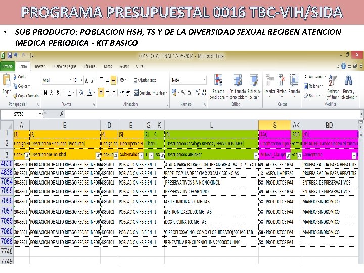 PROGRAMA PRESUPUESTAL 0016 TBC-VIH/SIDA • SUB PRODUCTO: POBLACION HSH, TS Y DE LA DIVERSIDAD