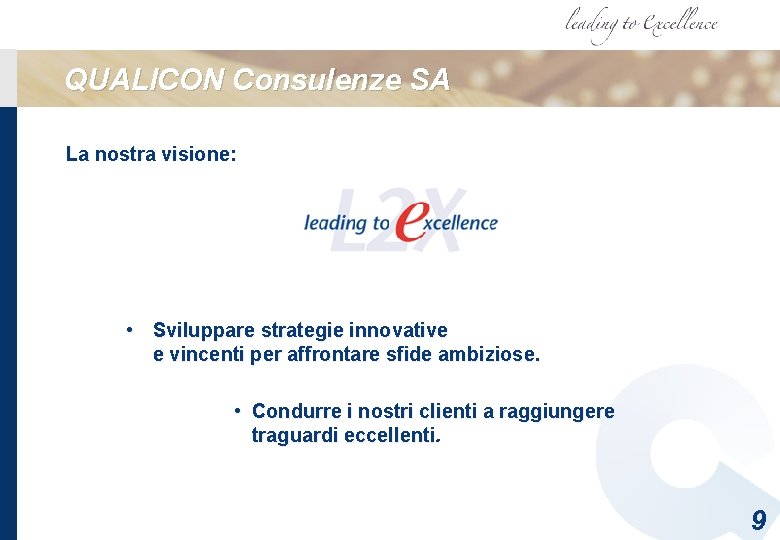 QUALICON Consulenze SA La nostra visione: • Sviluppare strategie innovative e vincenti per affrontare QUALICON Consulenze SA La nostra visione: • Sviluppare strategie innovative e vincenti per affrontare
