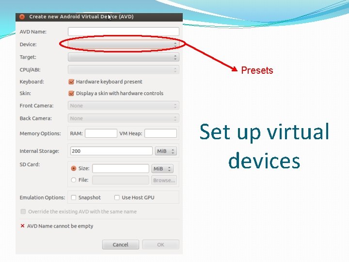 Presets Set up virtual devices 