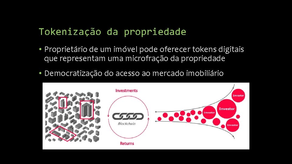 Tokenização da propriedade • Proprietário de um imóvel pode oferecer tokens digitais que representam