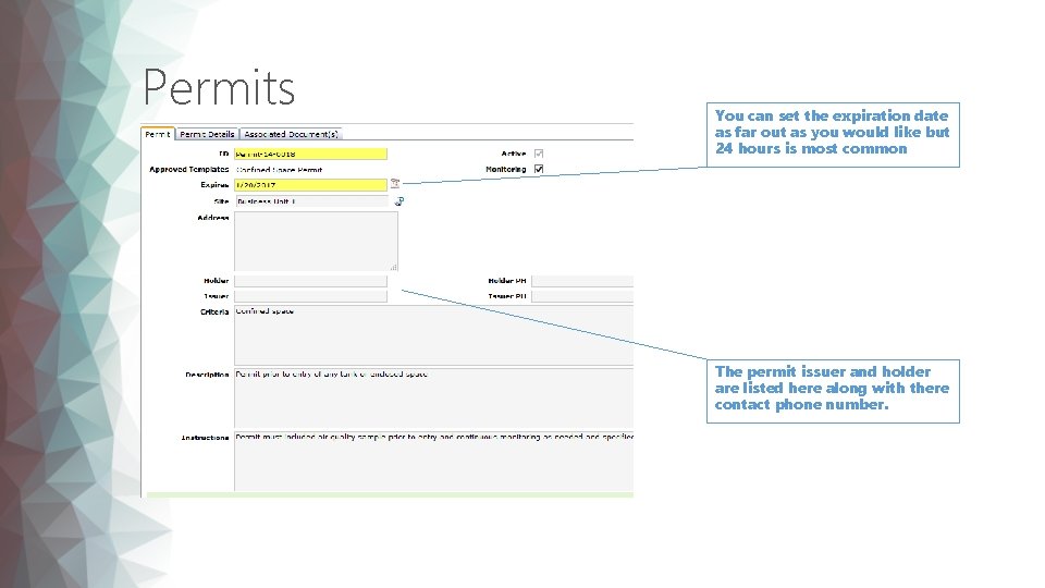 Permits You can set the expiration date as far out as you would like