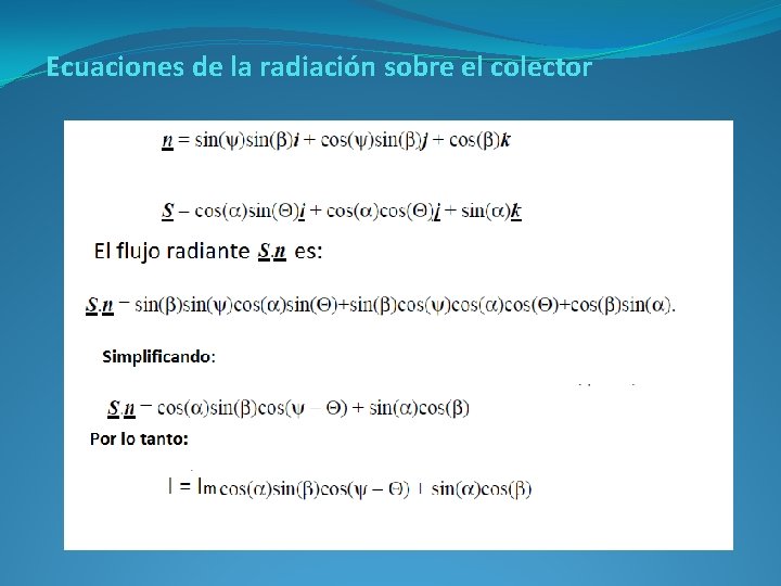 Ecuaciones de la radiación sobre el colector 