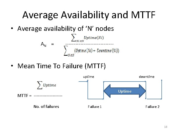 Average Availability and MTTF • Average availability of ‘N’ nodes AN = --------------- •